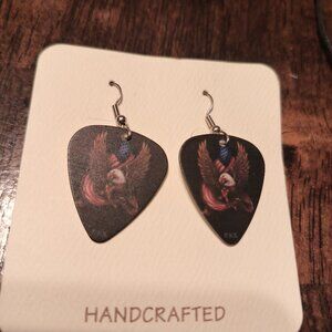 EAGLE WITH FLAGS GUITAR PICK EARRINGS - NECKLACE SET